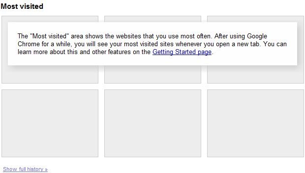 how do i get google chrome to show my most visited websites