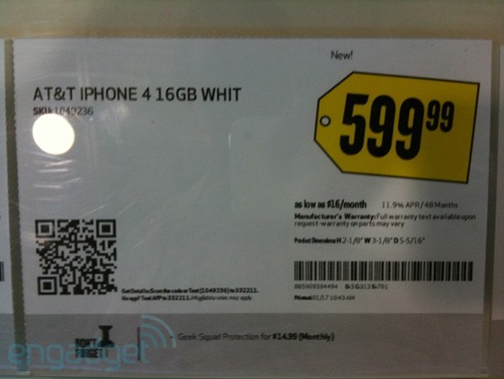 White iPhone 4 best buy 599 dollars