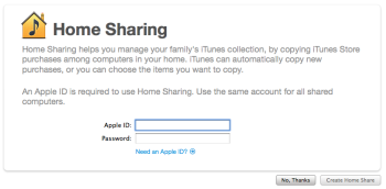 ITunes home sharing dialog